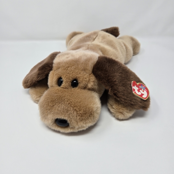 Ty Other - TY Beanie Buddy "Bones" The Brown Plush Dog - Soft Tan With Dark Brown Accents